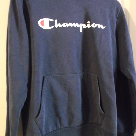NAVY BLUE LONG SLEEVED HOODED SWEATSHIRT - Picture 1 of 5